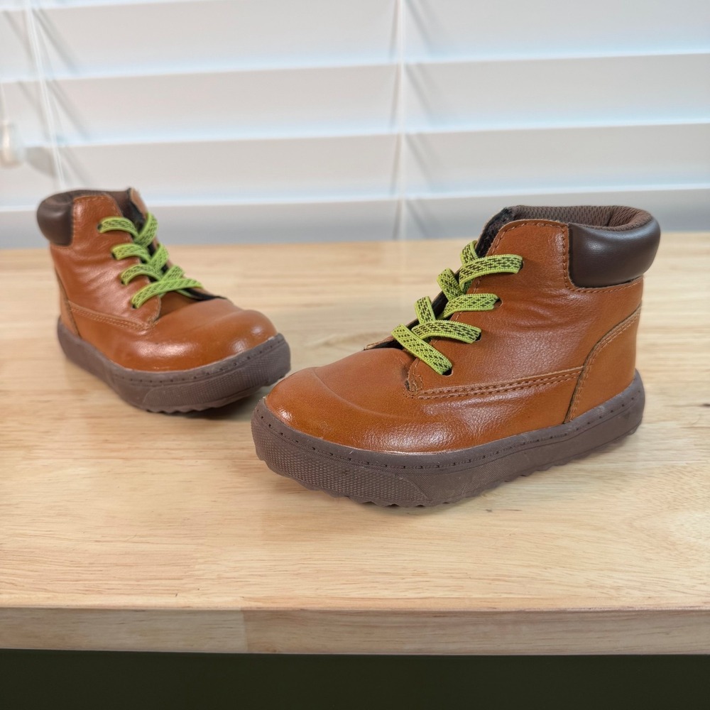 OshKosh‎ B'gosh Larry Ankle Boots Kids Brown Leather Lace-Up Round Toe - 7M